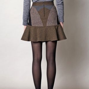 Stella McCartney Brown Color Block Wool Skirt